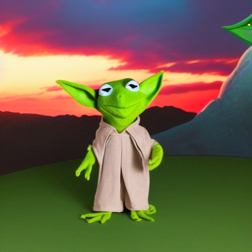 Kermit dressed as Yoda - Stable Diffusion