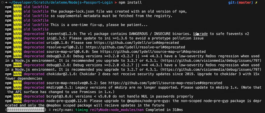 Screenshot full of warning messages for deprecated code